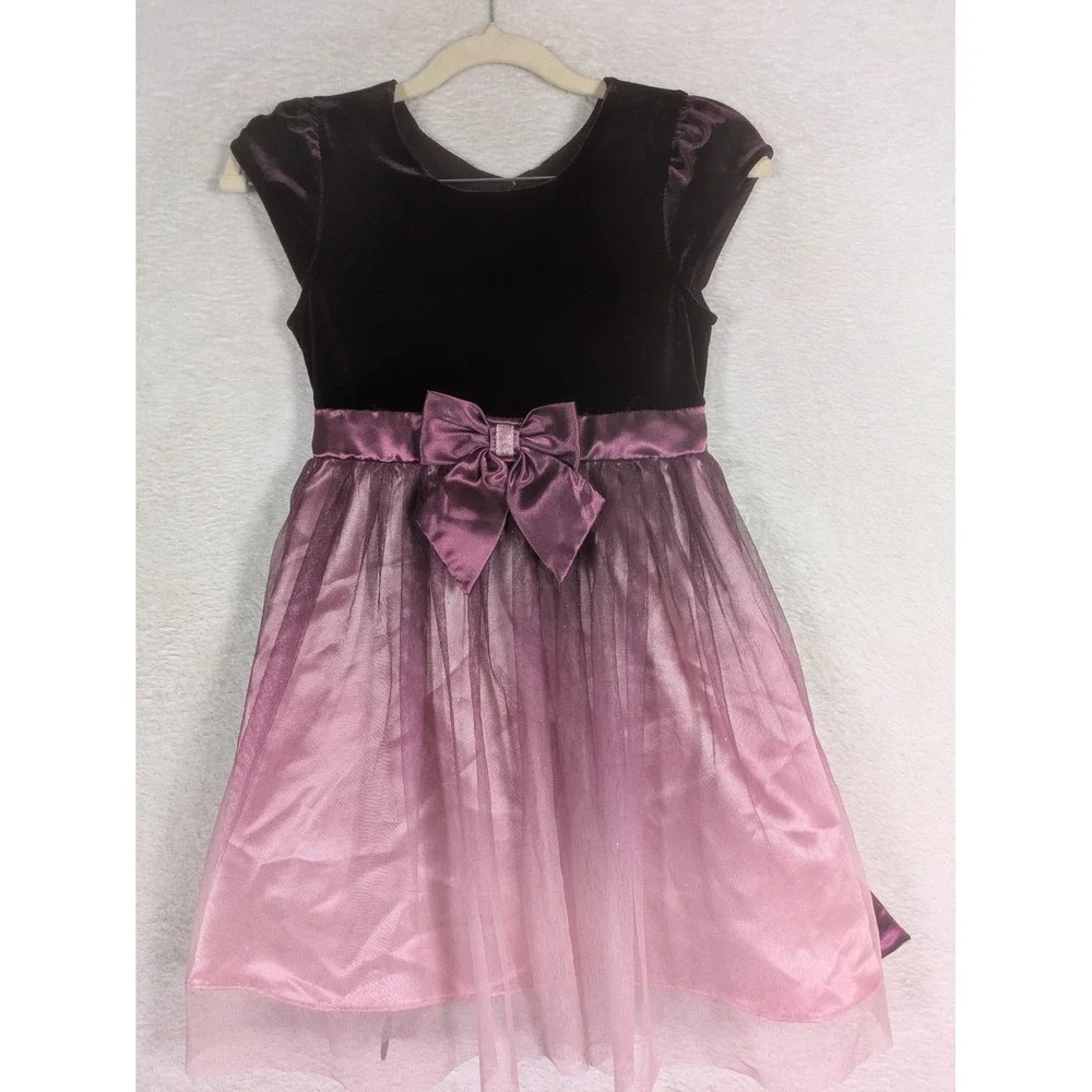 Jona Michelle Party Dress Girl's 7 Purple Ombre Velvet Tulle Satin Bow
